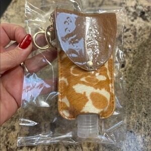 Animal print sanitizer lotion travel case calf hair genuine leather key chain